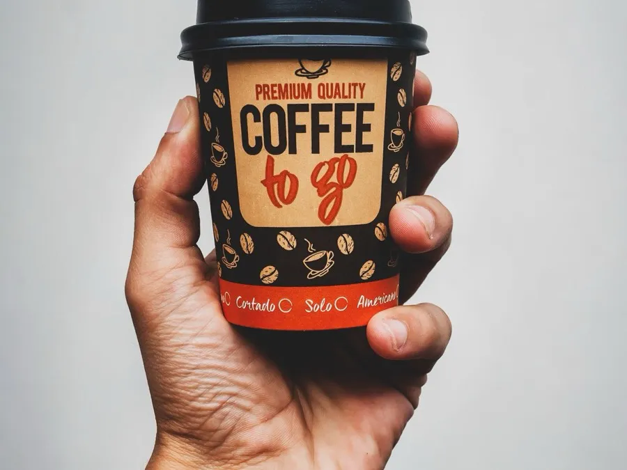 Branded takeaway coffee cup with custom print